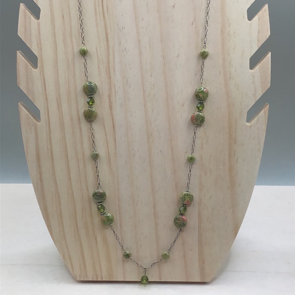 Vintage artisan unikite stones sterling silver 925 chain necklace